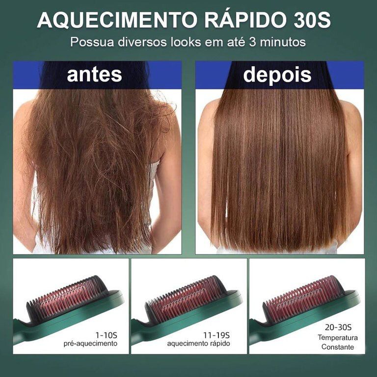 Escova Alisadora Bivolt 5 em 1 - Alisa, Hidrata, Modela, Alinha e Anti-Frizz 110V
