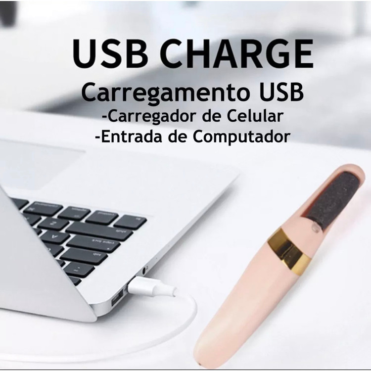Lixador Pé Elétrico Esfoliador Tira Calos Pedicure Portátil Lixa Podologa Spa dos Pes Elimina Calosidade e Rachadura Usb