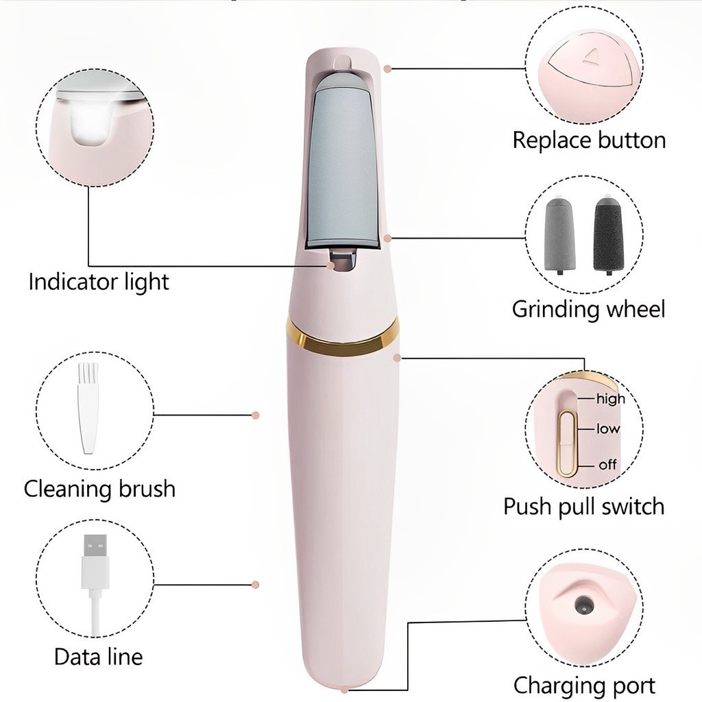 Lixador Pé Elétrico Esfoliador Tira Calos Pedicure Portátil Lixa Podologa Spa dos Pes Elimina Calosidade e Rachadura Usb